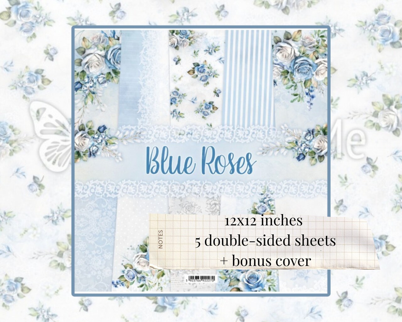 ScrapAndMe “Blue Roses” 12x12 Scrapbook Paper Pack | 5 Double-Sided Sheets | Elegant Blue Floral Designs